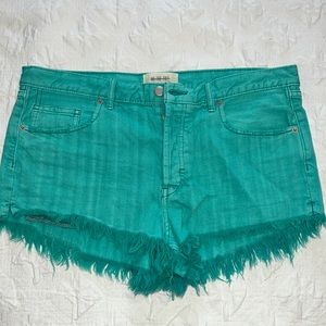 We The Free turquoise frayed denim shorts